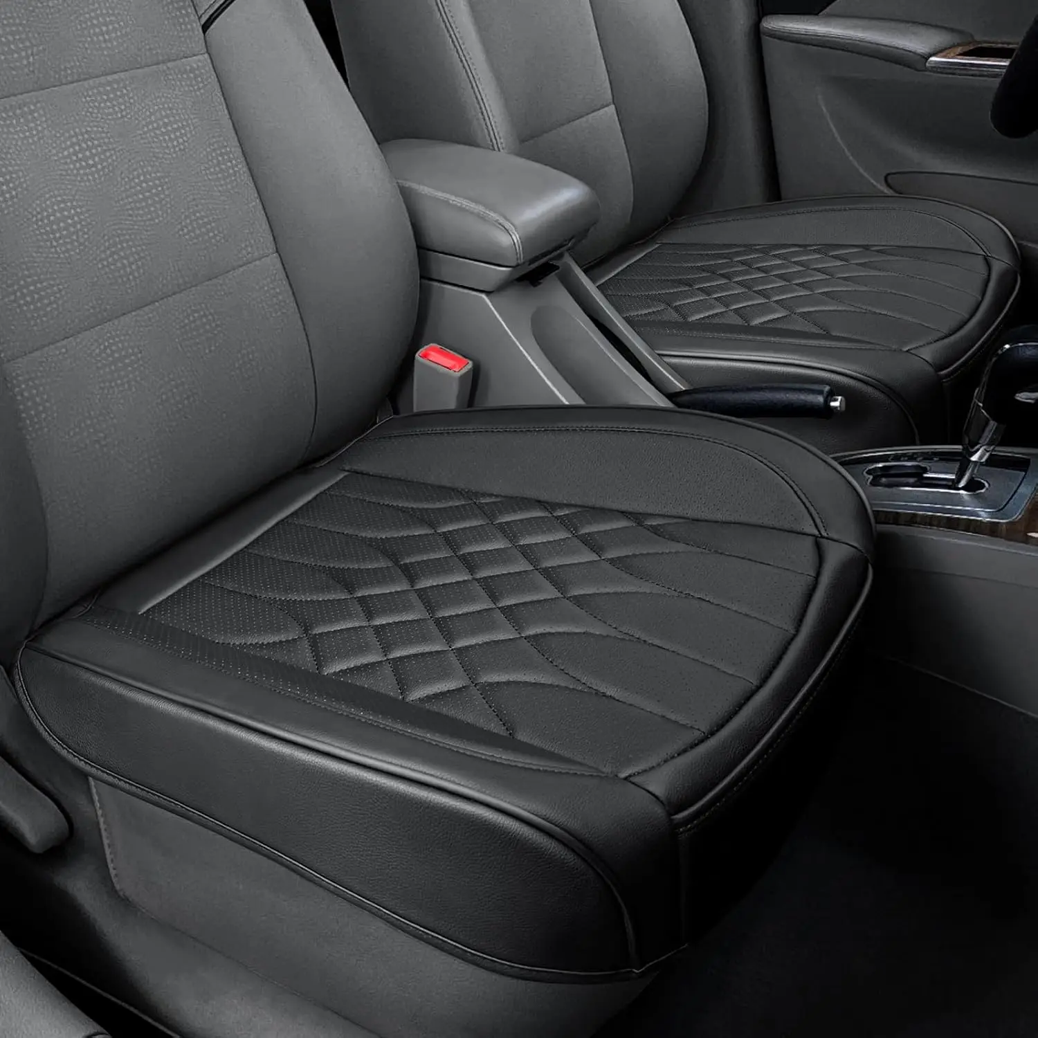 

Комплект из 2 кожаных чехлов на передние сиденья автомобиля - нескользящие, водонепроницаемые, универсальные для большинства автомобилей, черные