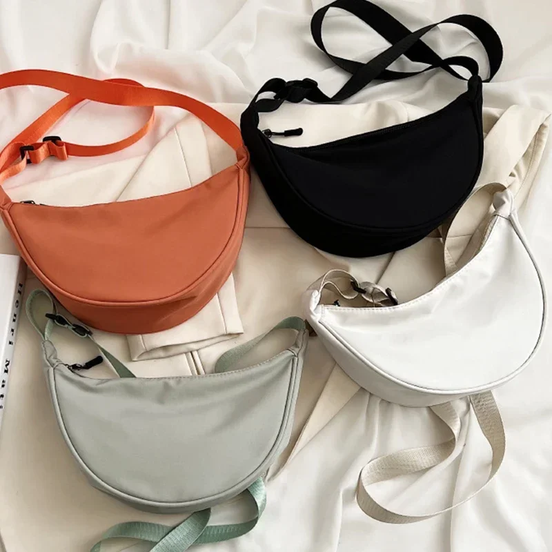 Bolso de hombro de nailon para mujer, bandolera ligera de gran capacidad, Color sólido, a la moda, novedad de 2024