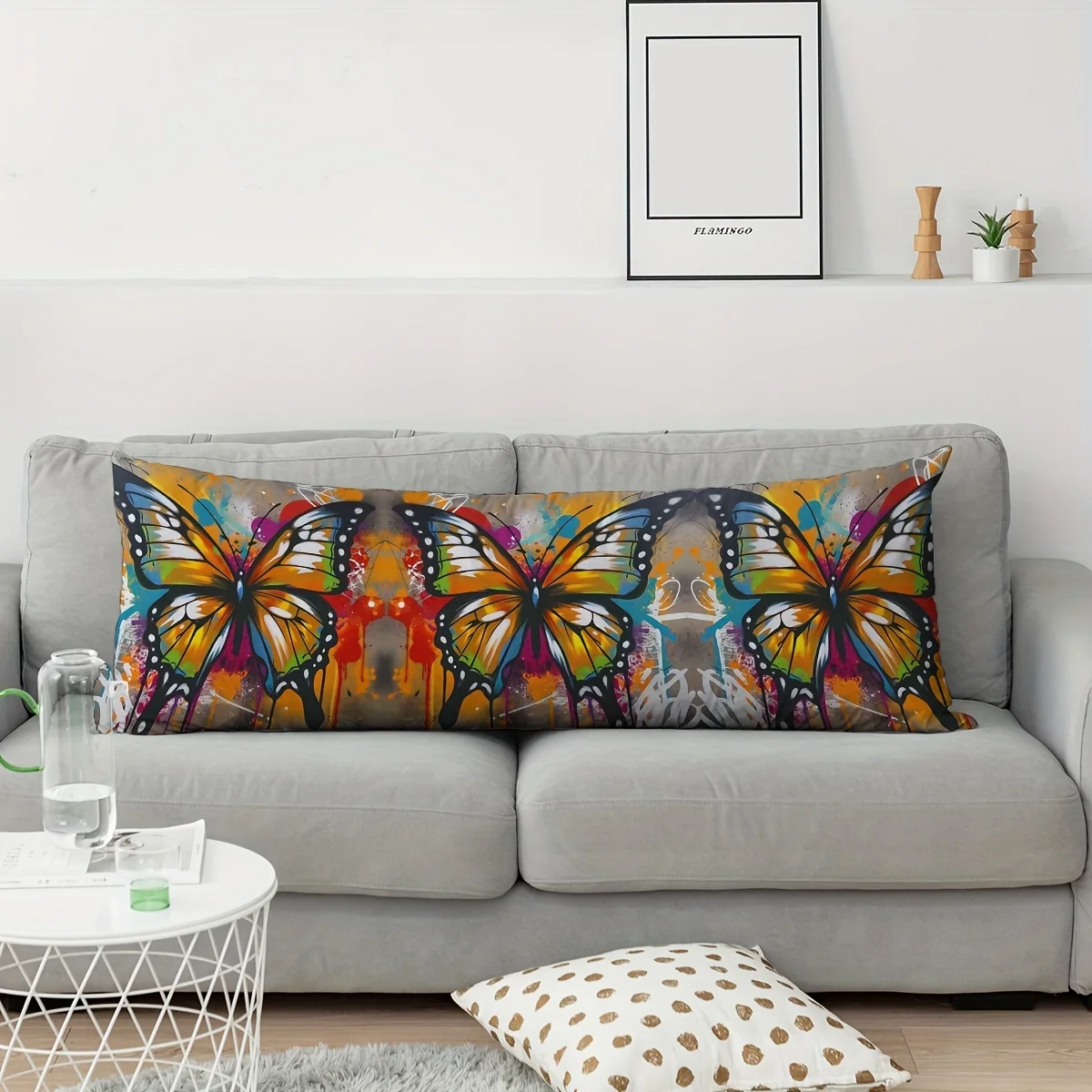 Contemporary Graffiti Butterfly Digital Print Body Pillow Cover, 100% Polyester Zipper Closure, Decorative Throw Pillow Case 1Pc