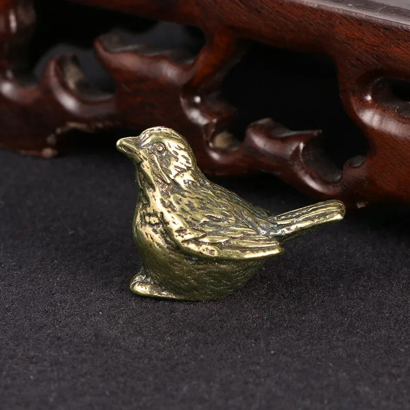 Solid Brass Sparrow Bird Figurine Vintage Small Animal Statue Tea Pet Desktop Collectible Ornament