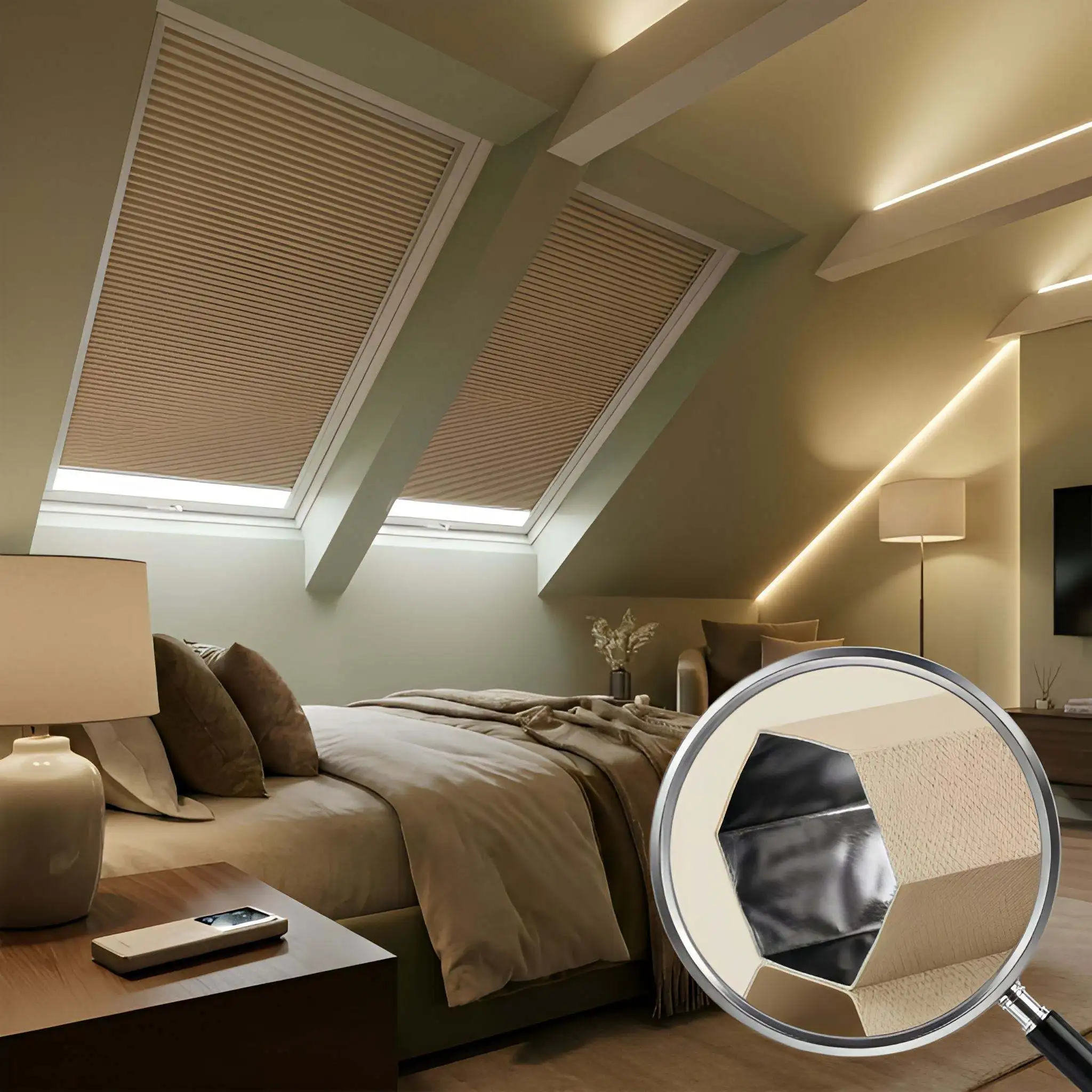 Skylight Blinds with honeycomb insulation. Reduce heat & UV. Light filtering & privacy. Easy install. Custom sizes. Shop now!