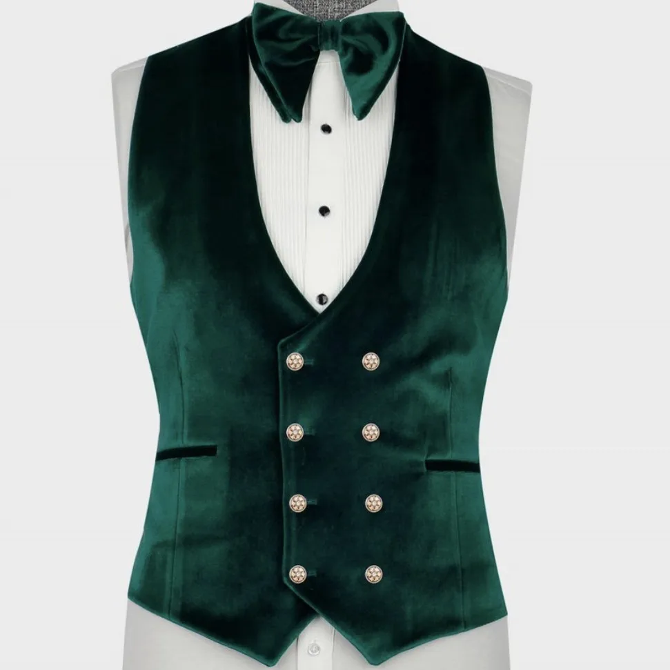 Gilet da sposo in velluto verde per smoking da sposa Party For Men abbigliamento Groomsmen gilet Dress Prom Business Dinner