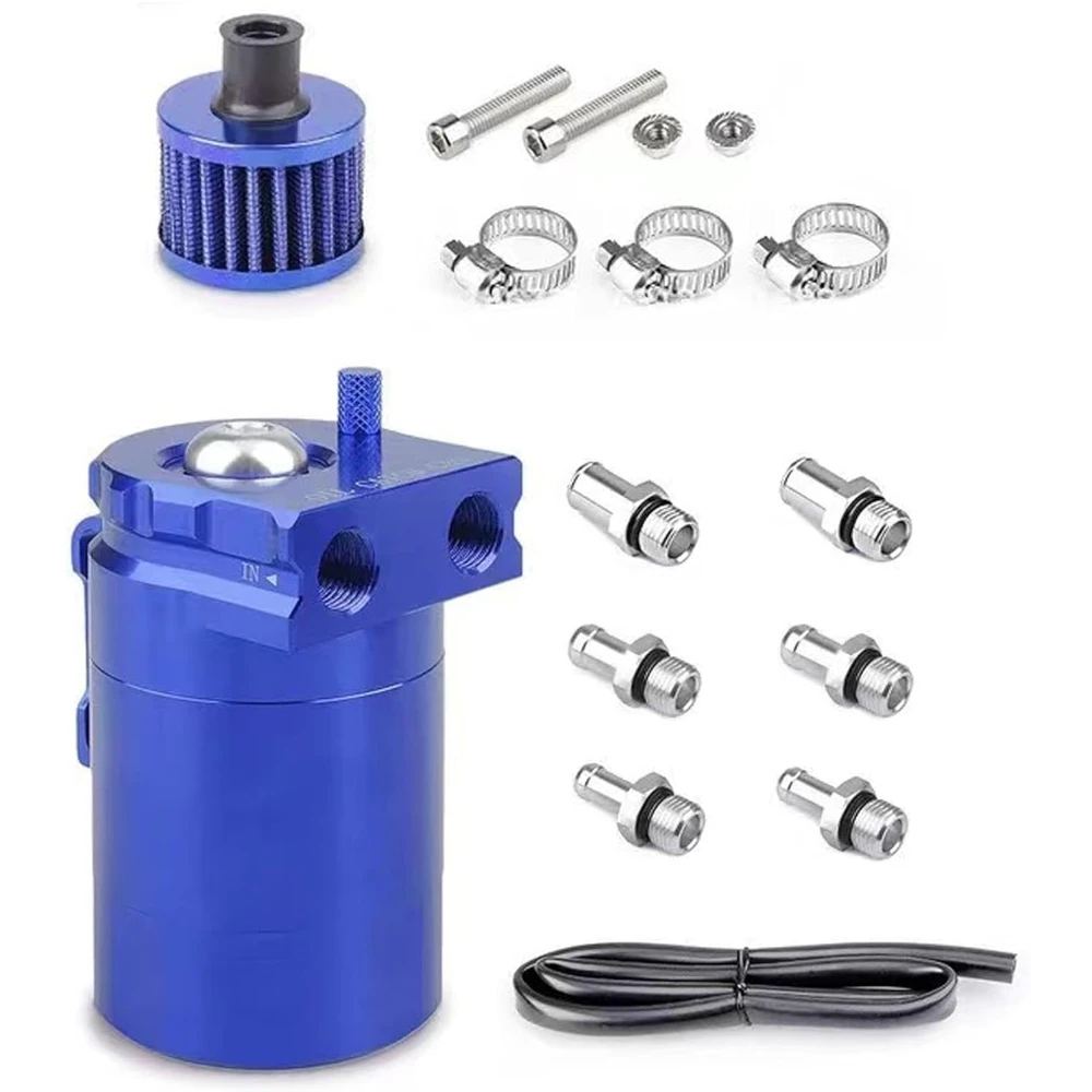 Oil Catch Can Kit 300ml Baffled Aluminum Polish Baffled Car Oil Separator Catch Can with Fuel Line Hose Kit Universal Car - view 6