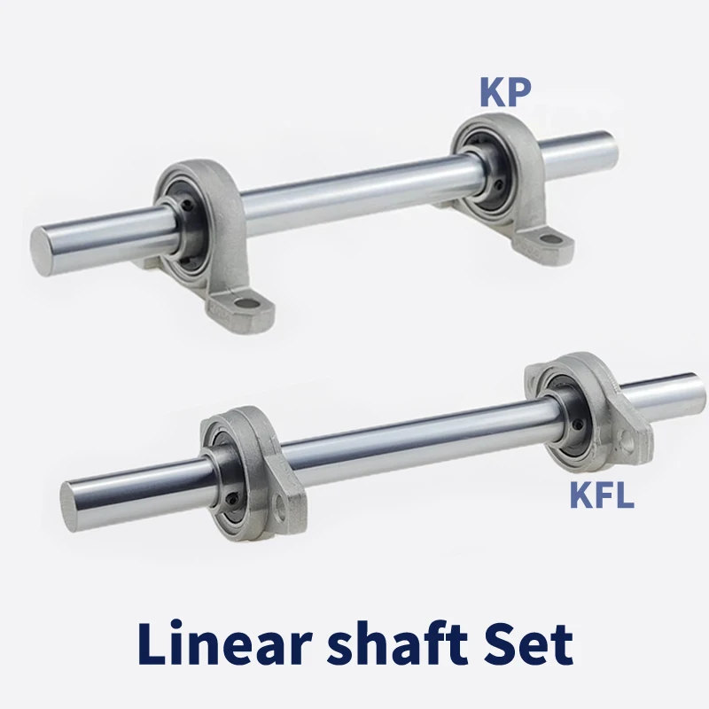 Optical Axis Linear Rail Shaft OD8/10/12/15/16/17/20mm +2PC Zinc Alloy Bore Ball Bearing Pillow Block Mounted Support KP08/KFL08