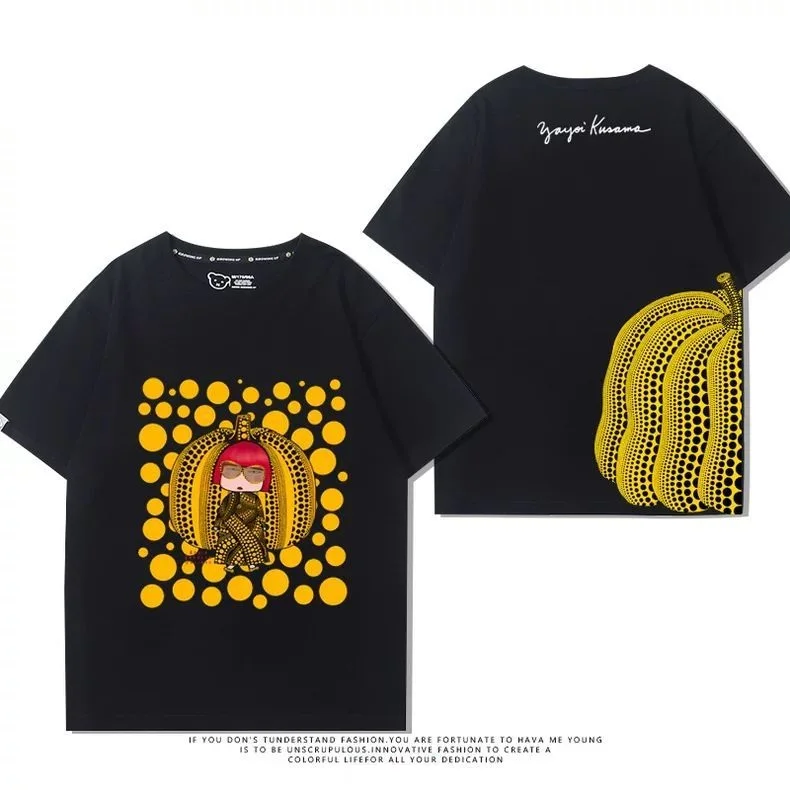 Yayoi Kusama Pumpkin T shirt for Women 95% Cotton Printed Abstract Art T-shirt Loose Short Sleeves Summer Tee Streetwear Tops