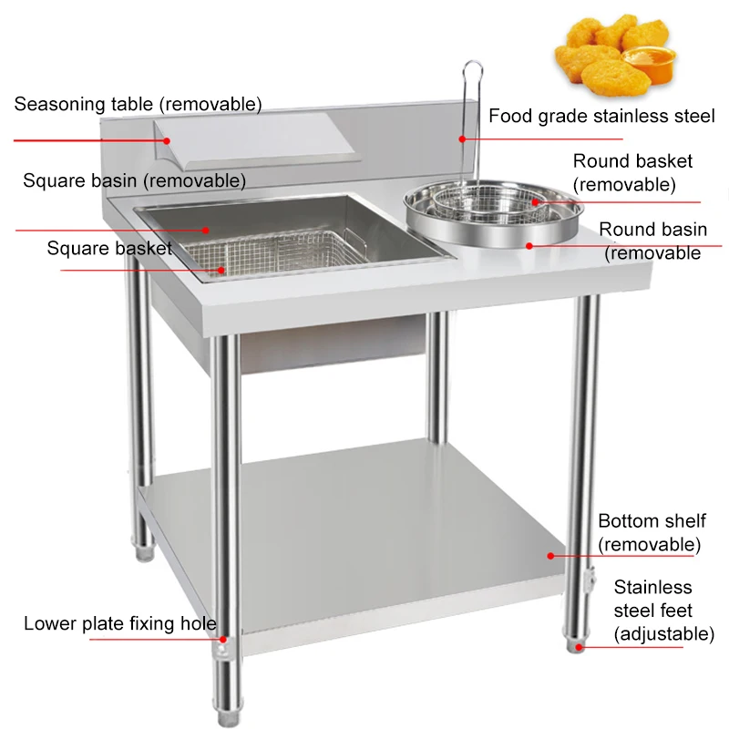 WK-800 Broodtafel Commerciële roestvrijstalen paneertafel Gebakken kip Broodmachine Burger Shop-apparatuur