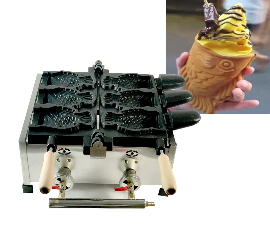 Waffle Makers Commercial Ice Cream Taiyaki  Making Machines Fish Shaped Waffle Cone Baking Cake Equipment