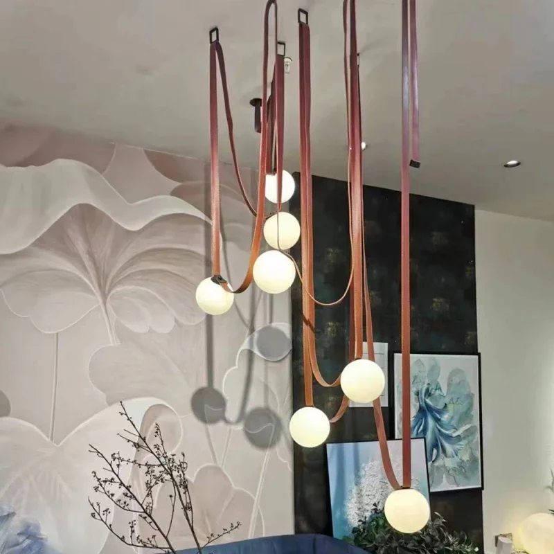 Italy Designer Belt Pendant Lamp Loft Living Dining Room Exhibition Hall Line Glass Ball Hanging Light Decor DIY LED Lighting