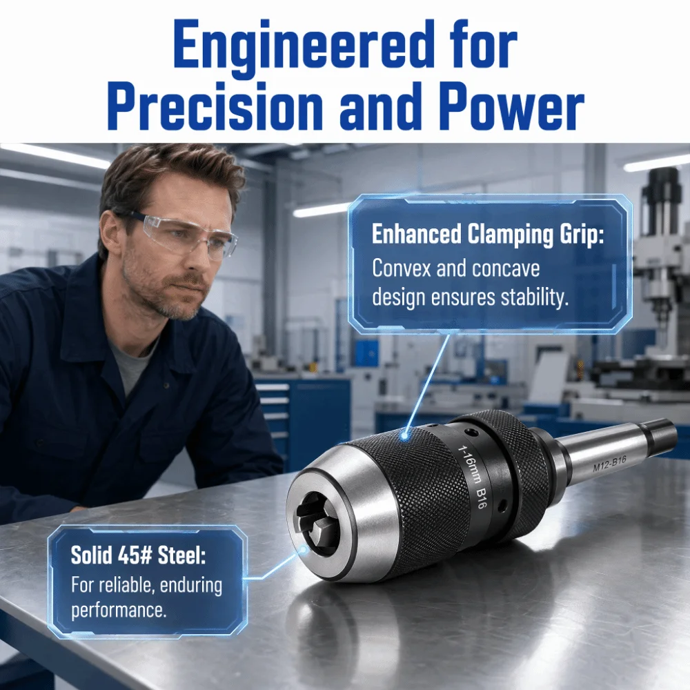 1-16mm Capacity Keyless Drill Chuck 45# Steel Material MT2 Arbor Taper Self Tighten Drill Chuck B16 Mounting Type 5/8-Inch Size