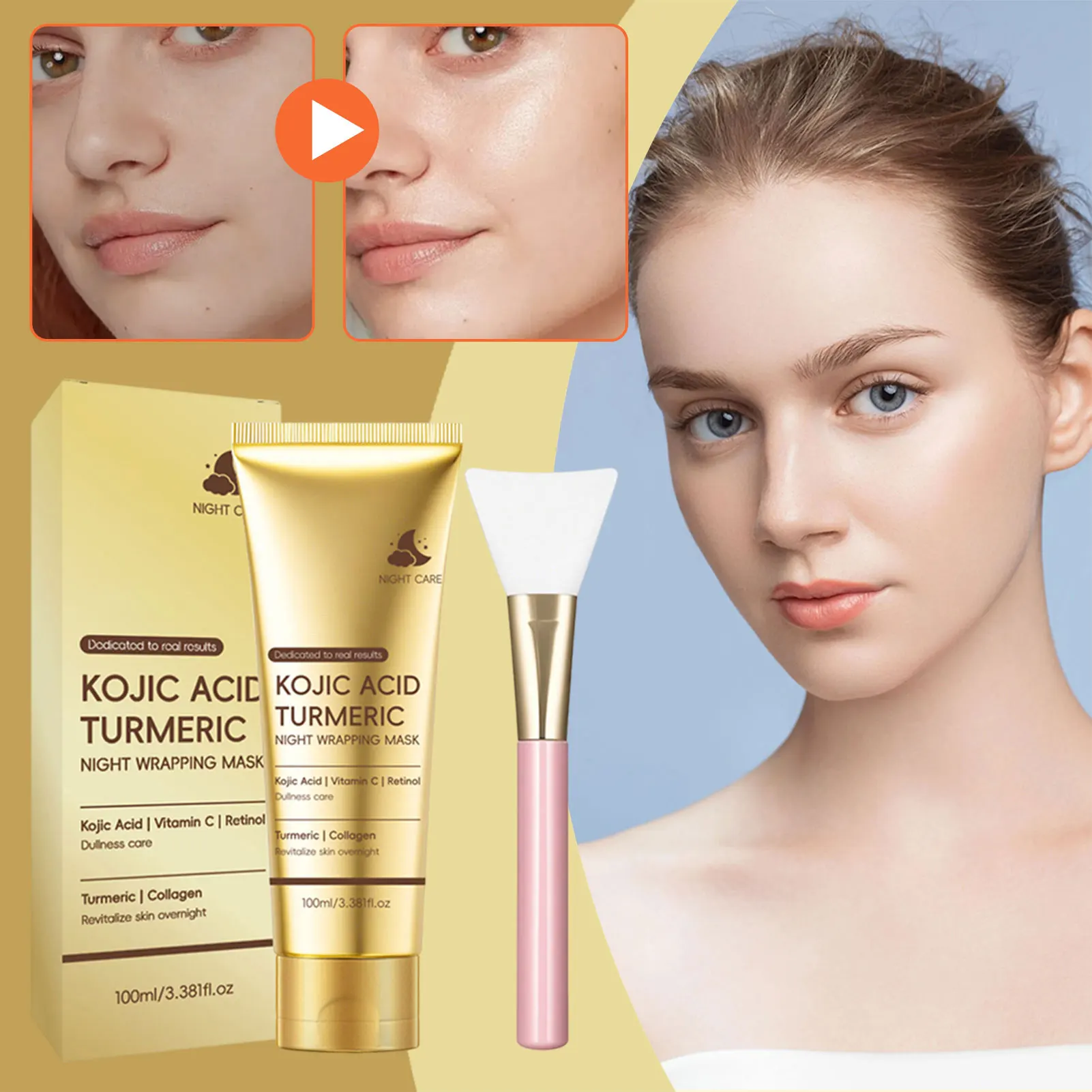 100g Kojic Acid Turmeric Overnight Wrapping Mask Improve Dullness Nourishing Skin Peel Off Mask For All Skin Types