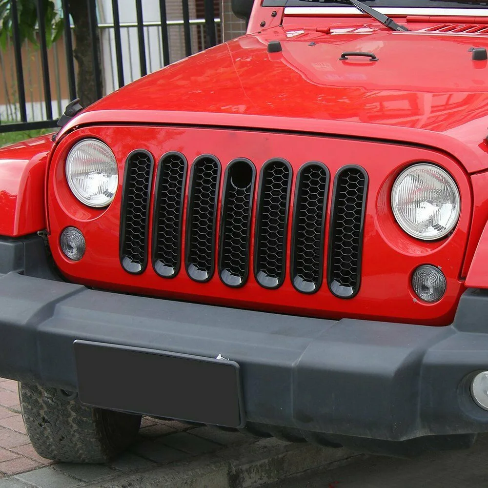 Kit de inserções de malha para grelha frontal, grade de malha com clipe de favo de mel com furo de bloqueio para jeep wrangler jk 2007-2017