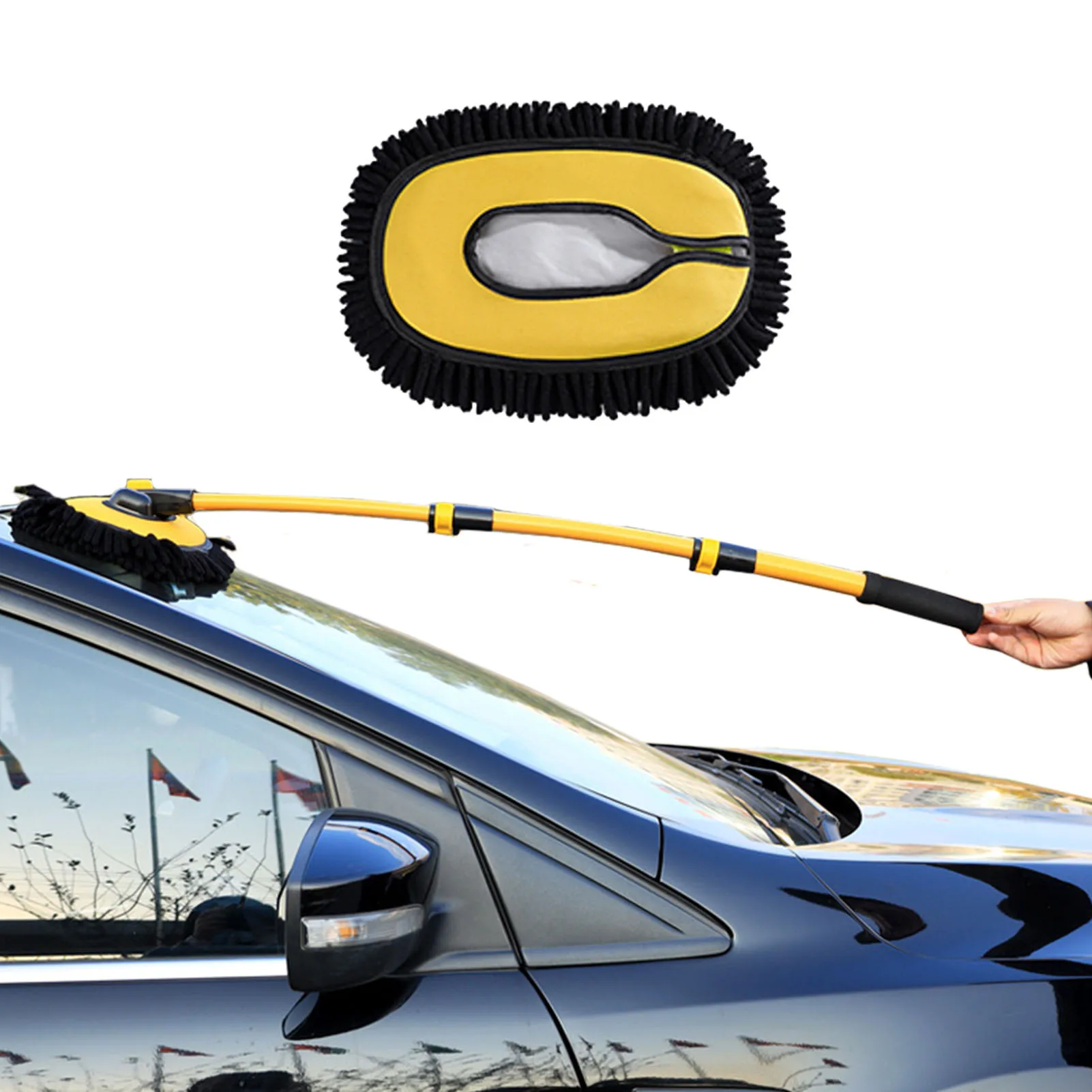 

Car Wash Brush Car Wash Mop Microfiber Soft Cleaning Tool Erogonic Cleaning Mop 15 Labor-saving Replacement Brush For Clean RV