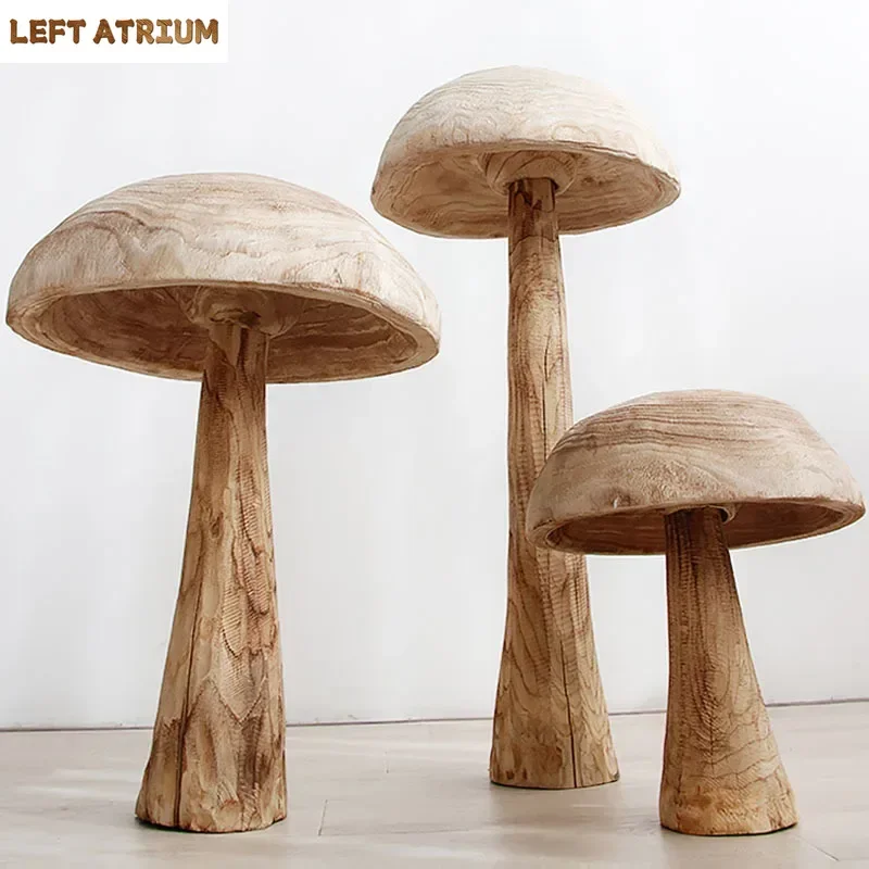 

Mushroom Solid Wood Sculpture Living Room Desk Decoration Artwork Statue Mushroom Crafts Ornaments Modern Home Decor Furnishings