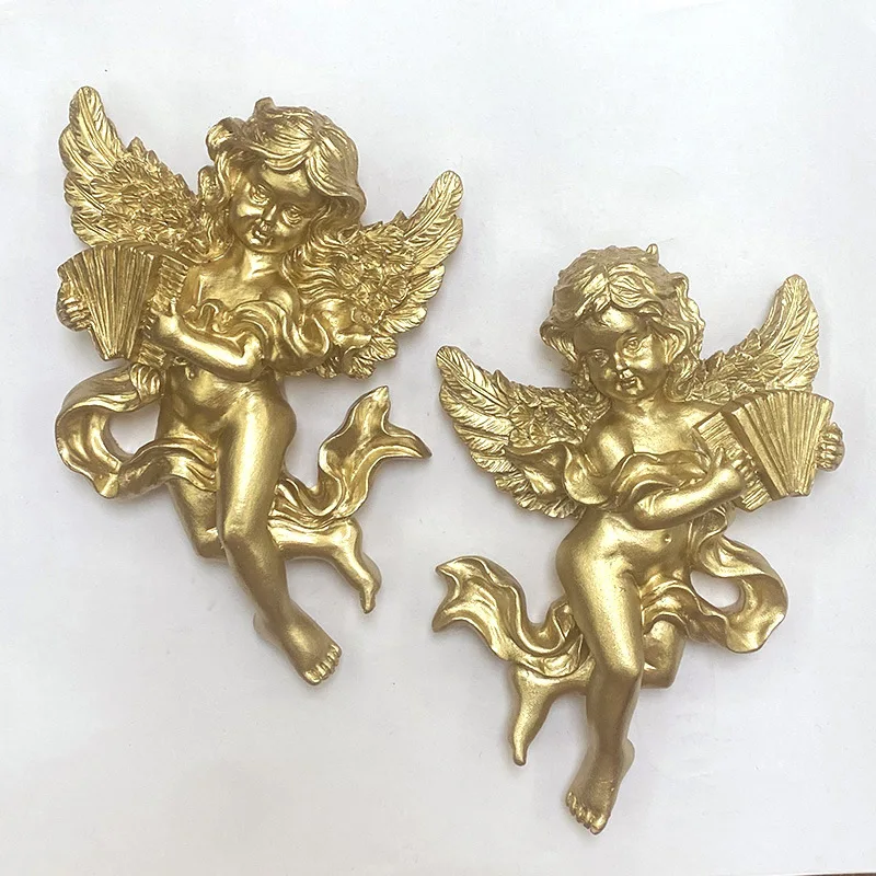 

Mutihome European Medieval Statues And Sculptures Cupid Resin Organ Gold Angel Resin Handicraft Wall Hanging Photo Wall