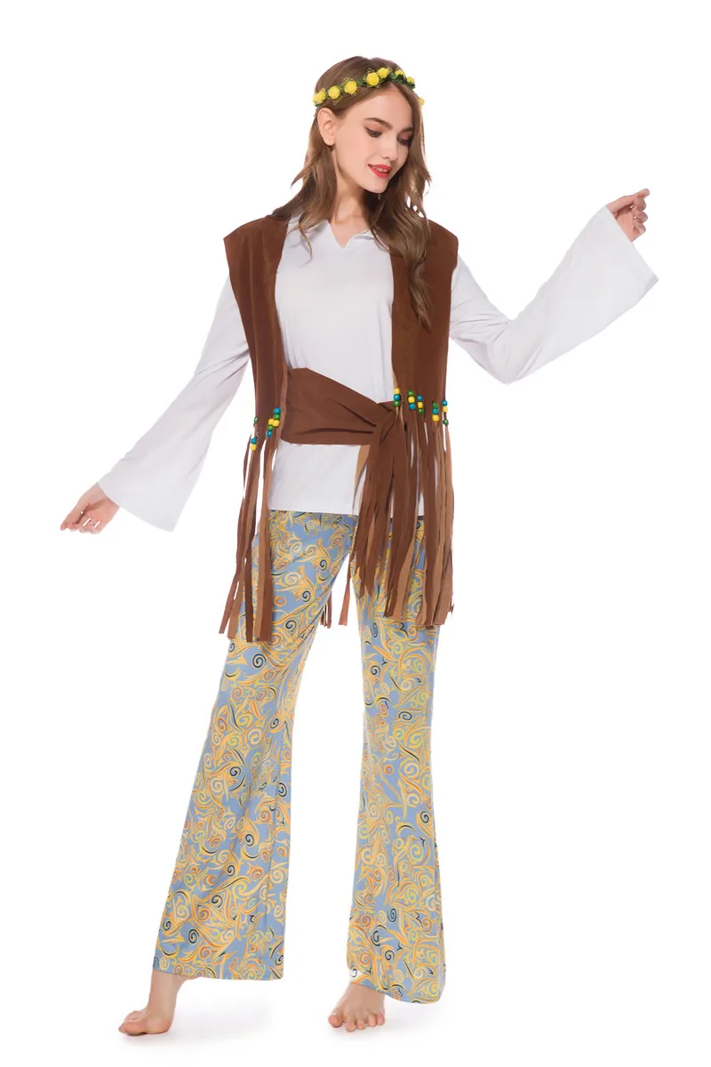 Retro Frauen Halloween Hippie Kostüme Nachtclub Hip Hop Sänger Cosplay weibliche Kostüm Erwachsenen Kostüm