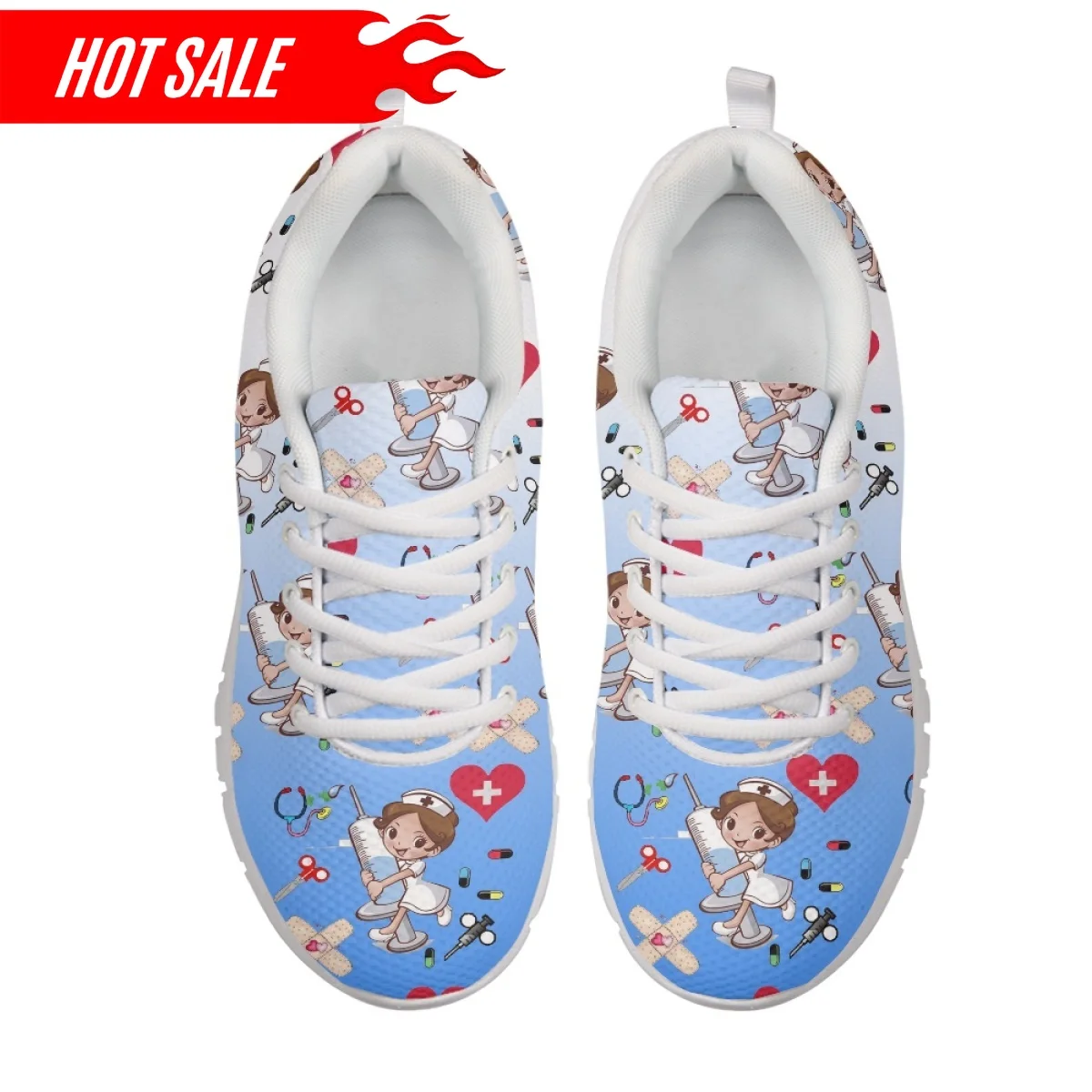 Brand Design Custom Shoes Nursing Shoes for Women Cartoon Nurse Doctor Pattern Lace Up Outdoor Walk Sneaker Ladies Hospital Work