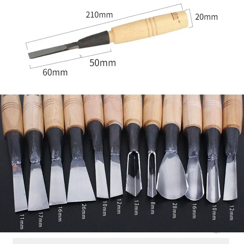 12pcs Wood Carving Chisels with Bag Woodworking Half Round Chisel Set for Basic Wood Cut DIY Detailed Professional Hand Tools