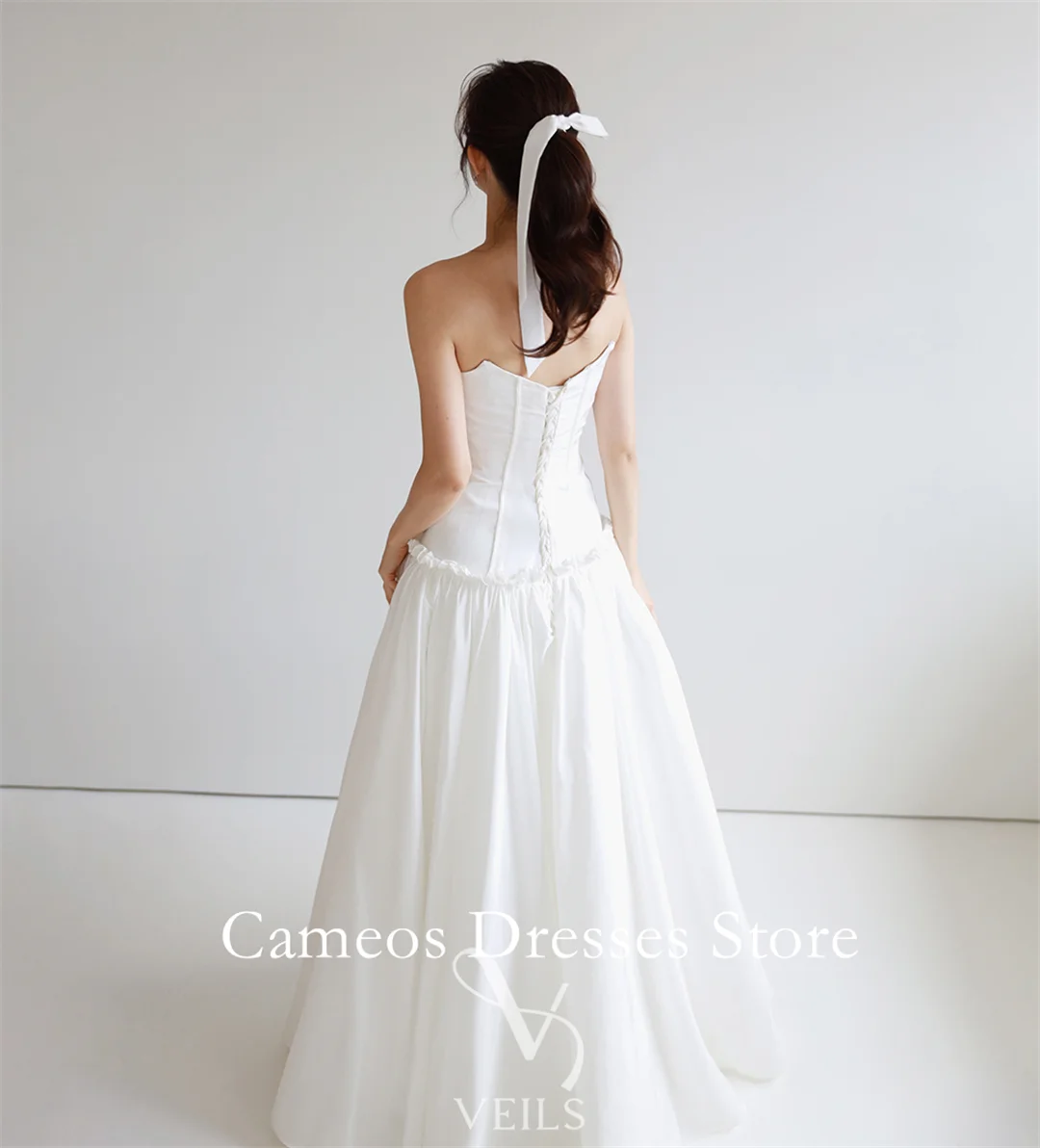 Sondr personalizado sem alças sem mangas vestidos de casamento simples a linha tafetá espartilho coreia vestidos de noiva feminino