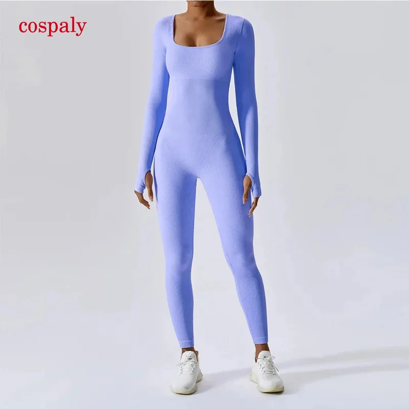 Seamless Yoga Suit Women'S Bodysuit Spring Dance Fitness Clothes Gym Push Up Workout Bodysuit Tight Long-Sleeved Athletic Wear