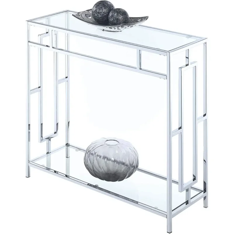 

Modern Chrome Hall Table 31.5" - Entryway Storage Shelf for Living Room/Sofa Table, Small Space