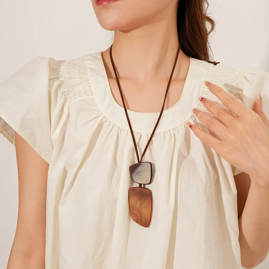 Bohemian Vintage Smuding Geometrische Anhänger Halsketten für Frauen Lange Leder Seil Pullover Kette Trendy Party Zubehör K1 – Detail 19