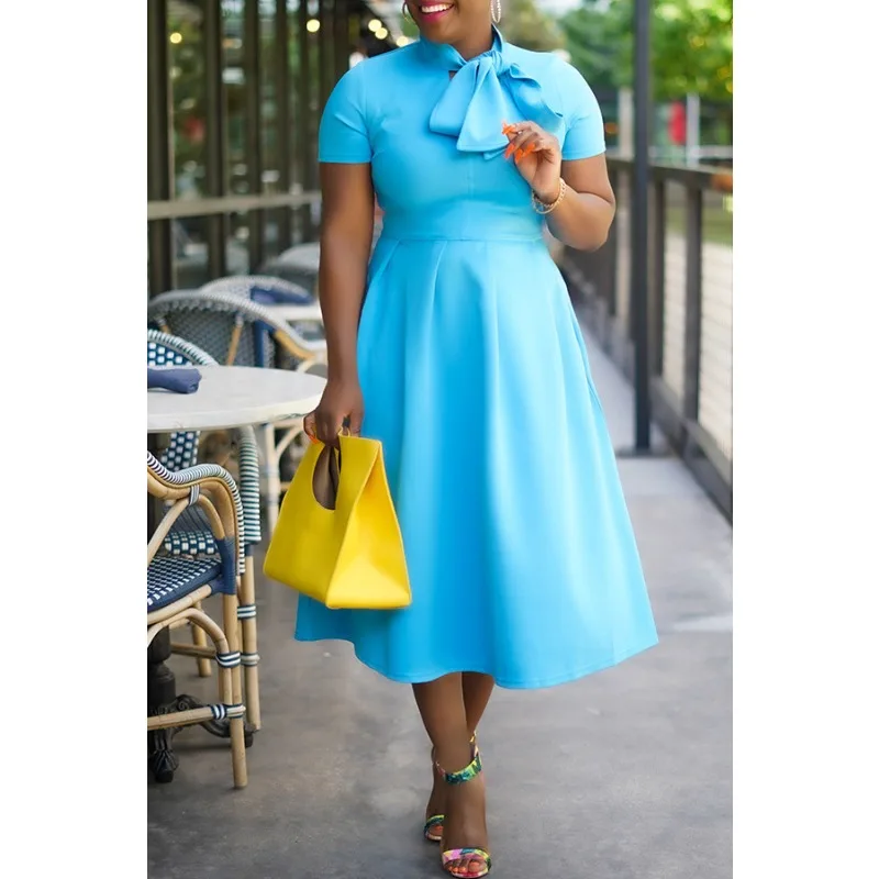 

Dashiki African Dresses for Women Elegant Summer Short Sleeve Polyester Black Blue Long Dress Outfits Gowns Africa Clothing