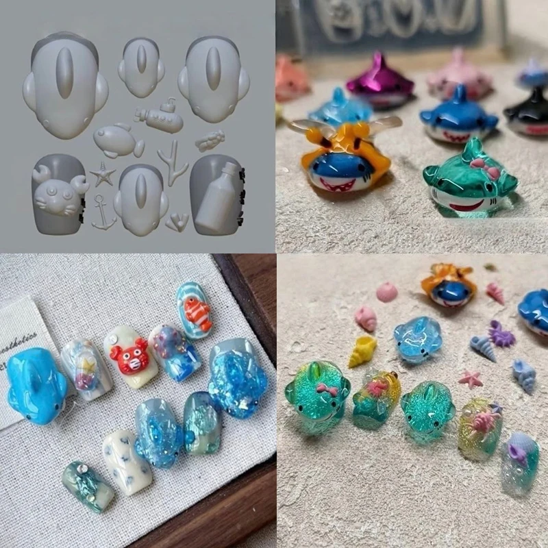 Summer Sea Starfish Fish Diy Silicone Manicure Nail Art Decorations Mold 1pcs Sea Shark Crab 3d Silicone Transparent Nail Mold