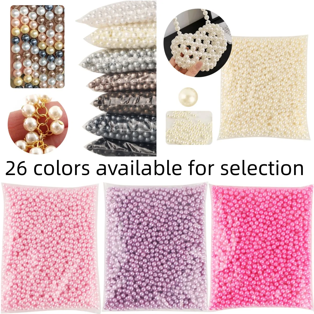 3-12mm 500g ABS straight holes round imitation plasticwtraight holes round imitation plasti beads for needlework & Jewelry Makin