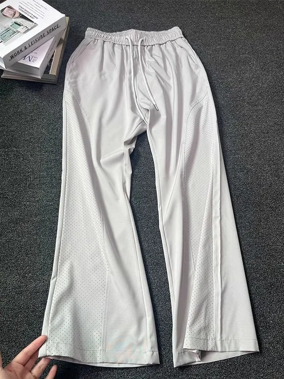 

Мужские и женские дышащие тонкие брюки прямого кроя из ледяного шелка, быстросохнущие, летние, ультралегкие, капри, дизайнерские, повседневные.