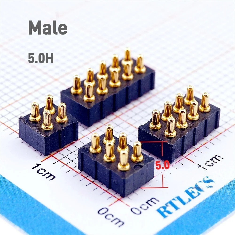 2/5 Stück federbelasteter Pogo-Pin-Stecker, männlich, 2,0 mm Rastermaß, 4, 6, 8, 10 Pin, 5, 6, 7, 8 mm Buchse, doppelte Reihen, Halterung, PCB, SMD, vergoldet – Detail 5