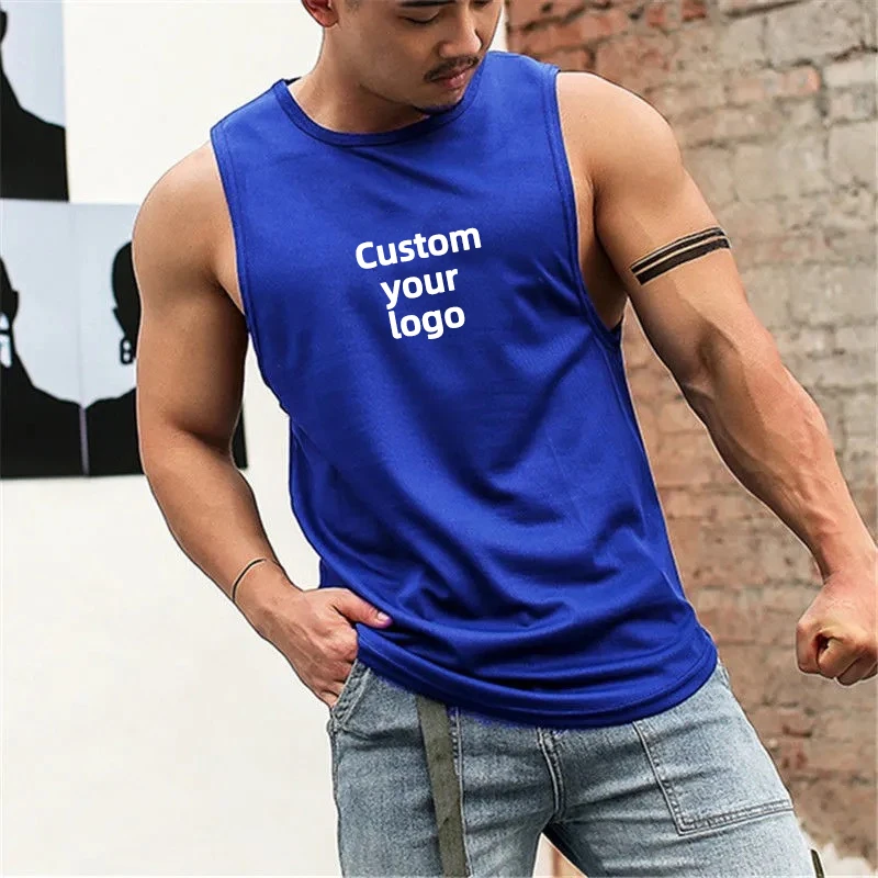 Customize your logo Men\'s Sleeveless Fitness T-shirt Fashion Mens Muscle Training Vest Workout Get Fit Tank Top Men Sports Tops