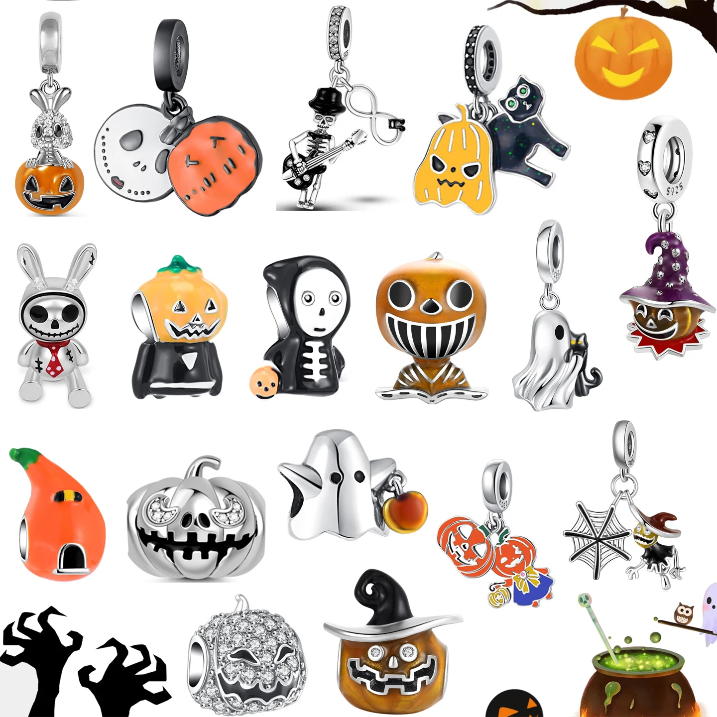 

Hot Sale Dazzling 925 Silver Dangle Easter Halloween Skull Charm Fit Original Bracelet Pabdent And Elegant Jewelry Gift