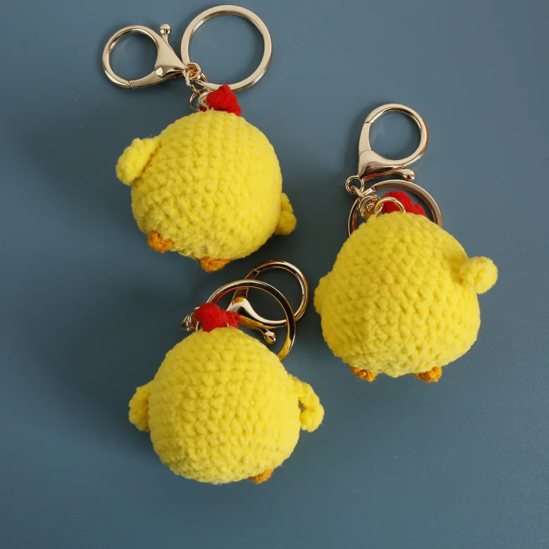 Funny Mini Chick Crochet Keychains Cute Chicken Doll Knitting Keychain For Car Keys Pendant Knitted Animal Keyrings Wholesale