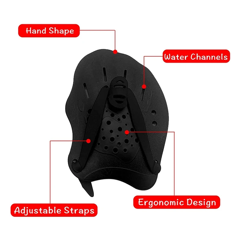 Pás de mão com alças ajustáveis, ajuda de treinamento de natação para adultos e crianças, unissex, 1 par