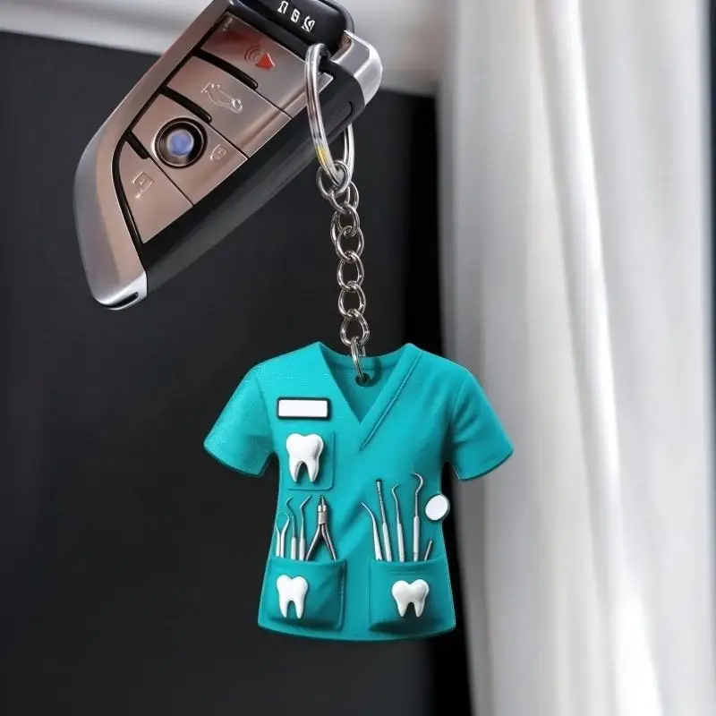Fashion 2D Flat Nurse Uniform Keychain Acrylic Nurse Uniform Design Hanging Keyring Keychain Student Gift