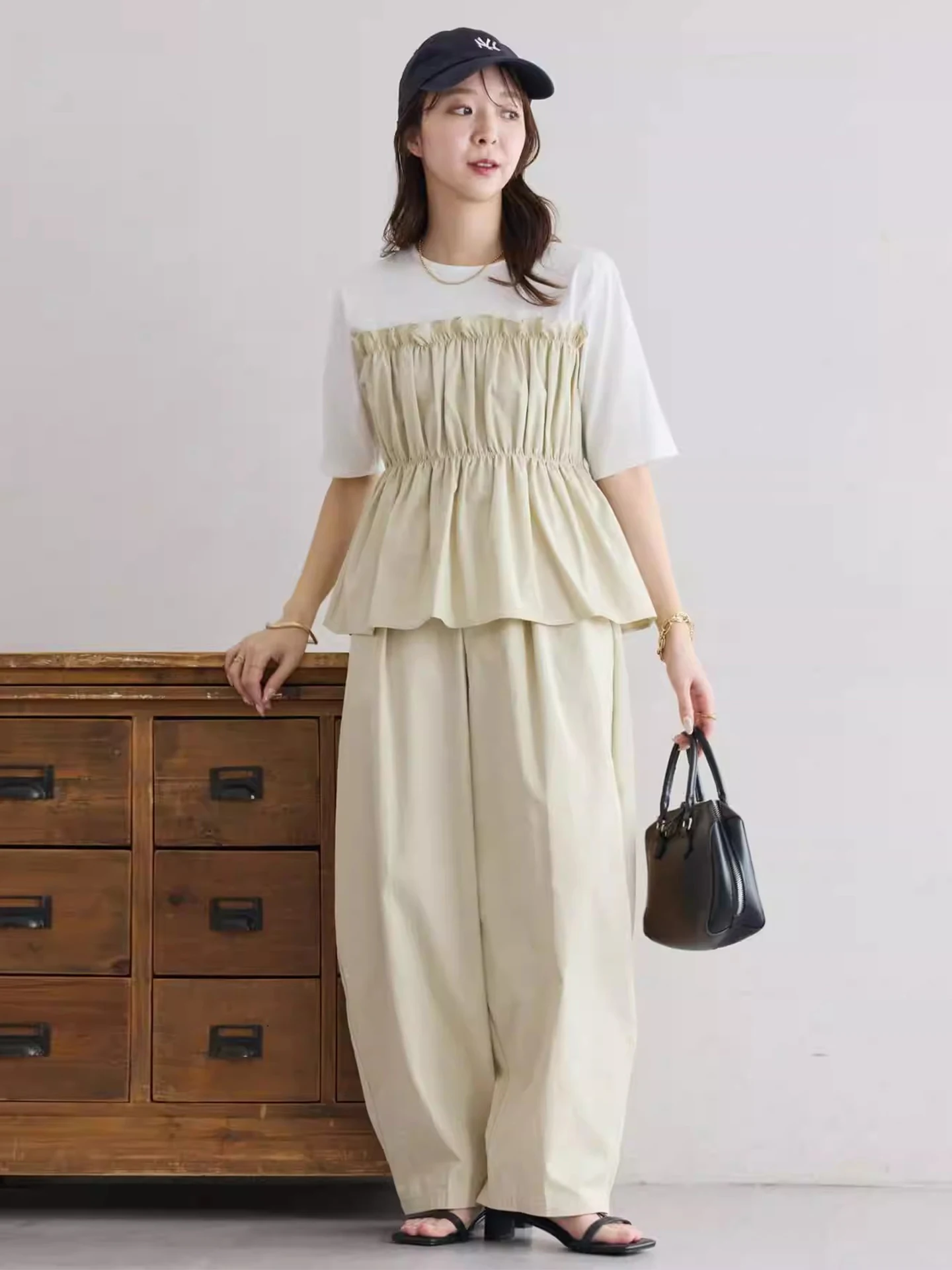 

Fashionable High Waist Casual Pants And Short Sleeve T-Shirt Women's Set Summer New Style Two-Piece Suit Polyester Fiber Comm...