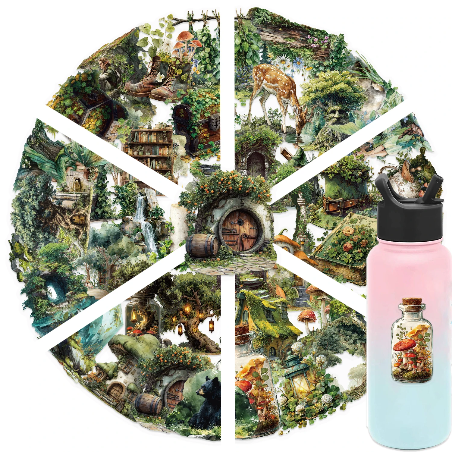 50pcs Forest-themed Green Creative Colorful PET Double-Sided Stickers DIY Journal Phone Case Computer Waterproof Gift Stickers
