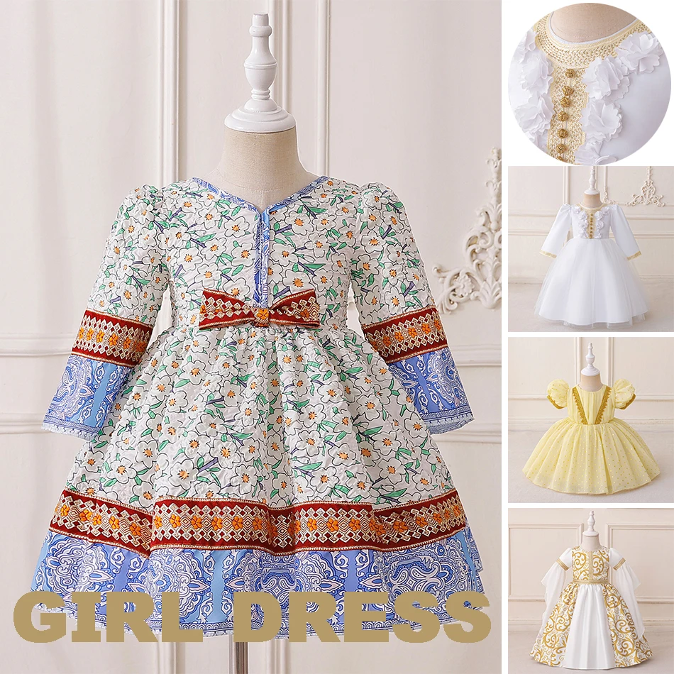 

Muslim New Baby Dress Dubai Middle East long-sleeved Embroidered Gown Small Girl dress Carnival Frocks One Year Old Dress