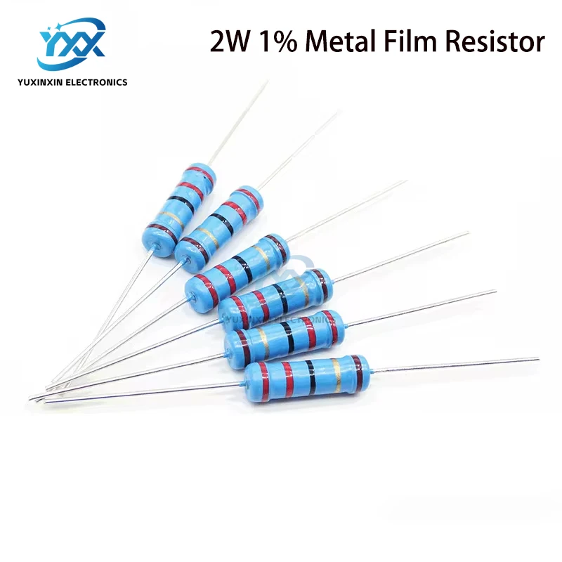 100pcs 2W 금속 필름 저항기 1% 0.1R-10M 10R 22R 47R 100R 330R 1K 4.7K 10K 22K 47K 100K 330K 470K 1 2 10 22 47 100 330 1M 옴