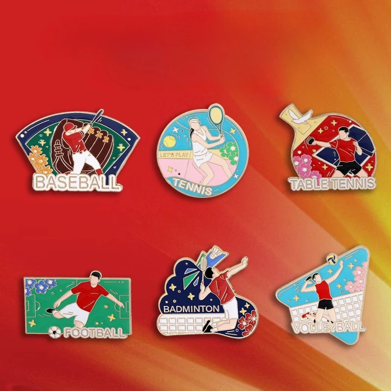 Sports Enthusiast Badge Pin for Table Tennis Badminton Football Volleyball Skiing Baseball Tennis DIY Clothes Decoration