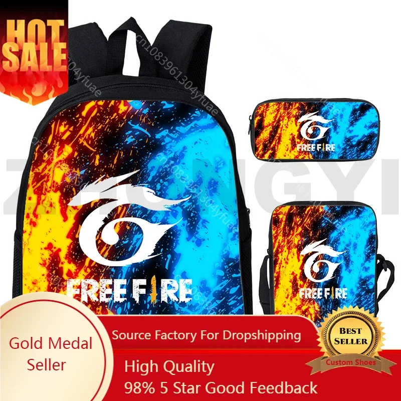 

Trendy Free Fire Garena Backpack Men 3D Print Schoolbags Free Fire Game Bag Anime Harajuku Kids Teenager 3 Pcs/Set Laptop Bag