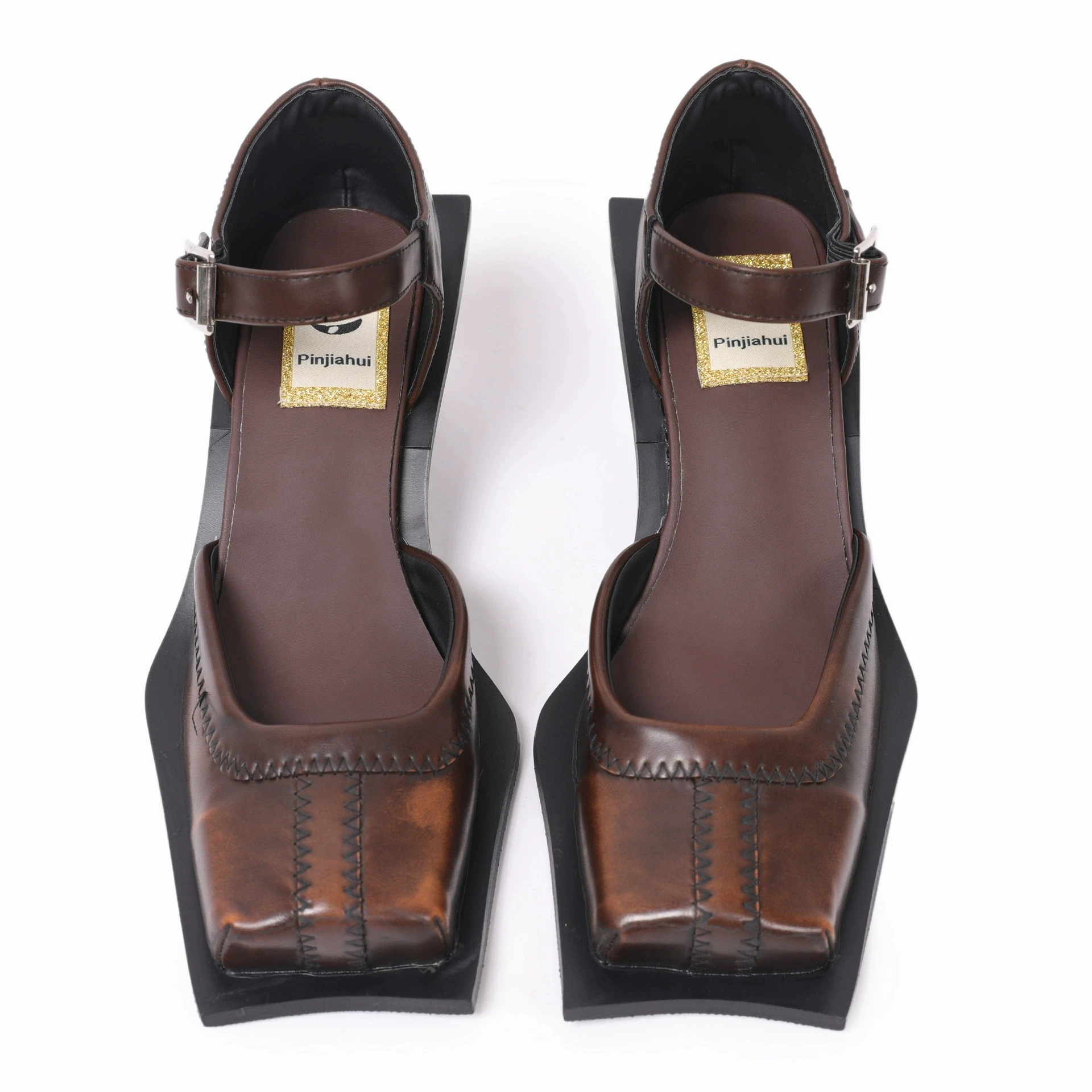 Brand New Vintage Brown Heels Mary Janes Shoes Women Retro Square toe thick heeled sandals Black Flats Shoes Comfy Walk Footwear