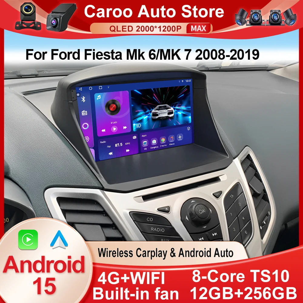 راديو السيارة Carplay أندرويد لفورد فييستا Mk 6/MK 7 2008 - 2019 مشغل فيديو الوسائط المتعددة شاشة تعمل باللمس السيارات ستيريو الملاحة لتحديد المواقع