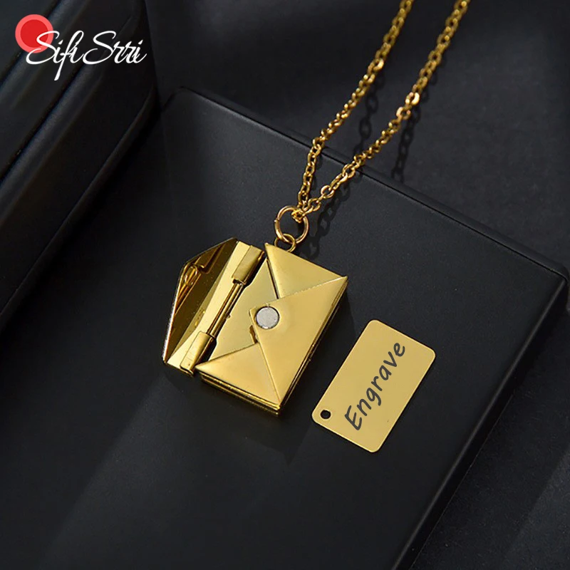 Sifisrri Personalized Engrave Name Date Envelope Necklace For Women Stainless Steel Customized Jewelry Anniversaries Gift