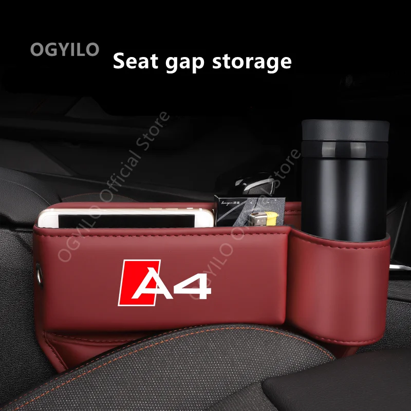 Organizador de huecos de asiento de coche para Audi A4, caja de almacenamiento lateral de relleno de hendidura de consola multifunción con portavasos, bolsillo de almacenamiento de coche