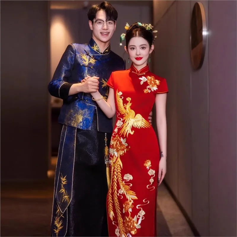 

New cheongsam for toasting heavy industry wedding dress Chinese-style dragon and phoenix clothing