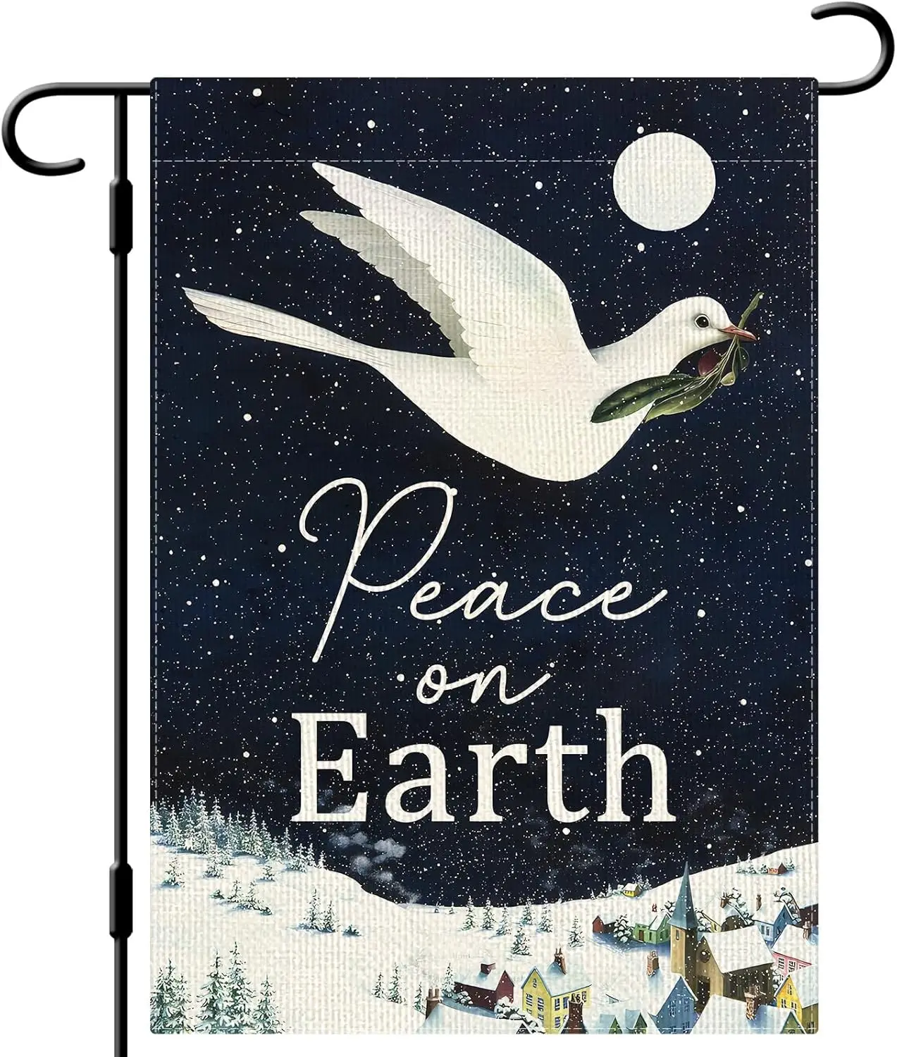 DLZDN Peace on Earth Pigeon Garden Flag Winter Snowflakes Dove Bird Garden Flag 12×18 Inch Double Side Rustic Farmhouse Yard llz