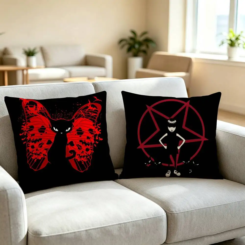G-Gothic Punk E-Emily the Strange Pillow Case Square Double-Sided Sofa Cushion Cover Bedroom Bedside Pillow