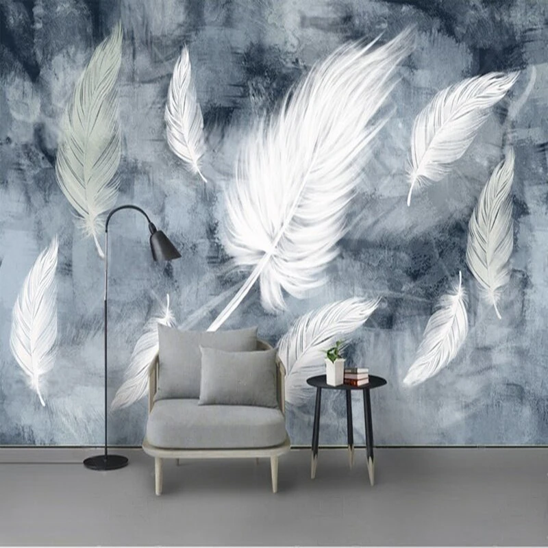 

MU9024 Fresh and simple Nordic style custom TV living room background wall with feathers