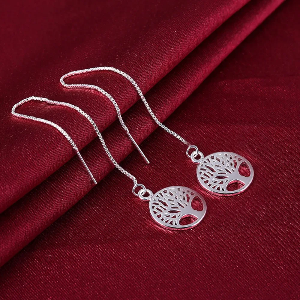 Wholesale 925 Sterling Silver Earrings For Women Wedding Jewelry Tree Of Life Girl Gift Cute Fashion Christmas Couple  Hoop